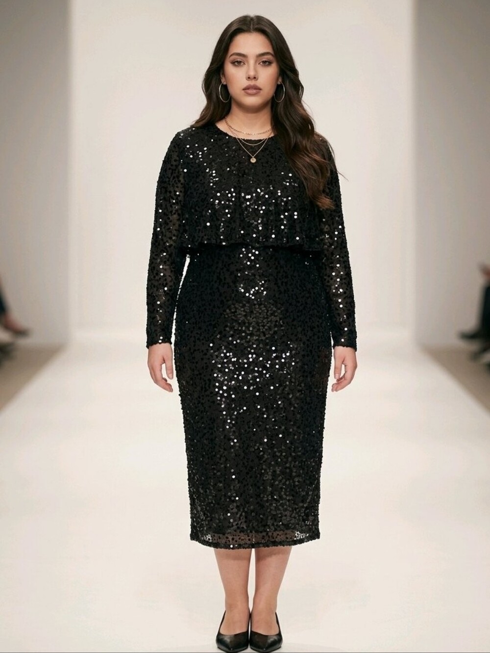 VENUS BAT WING SEQUIN MIDI DRESS